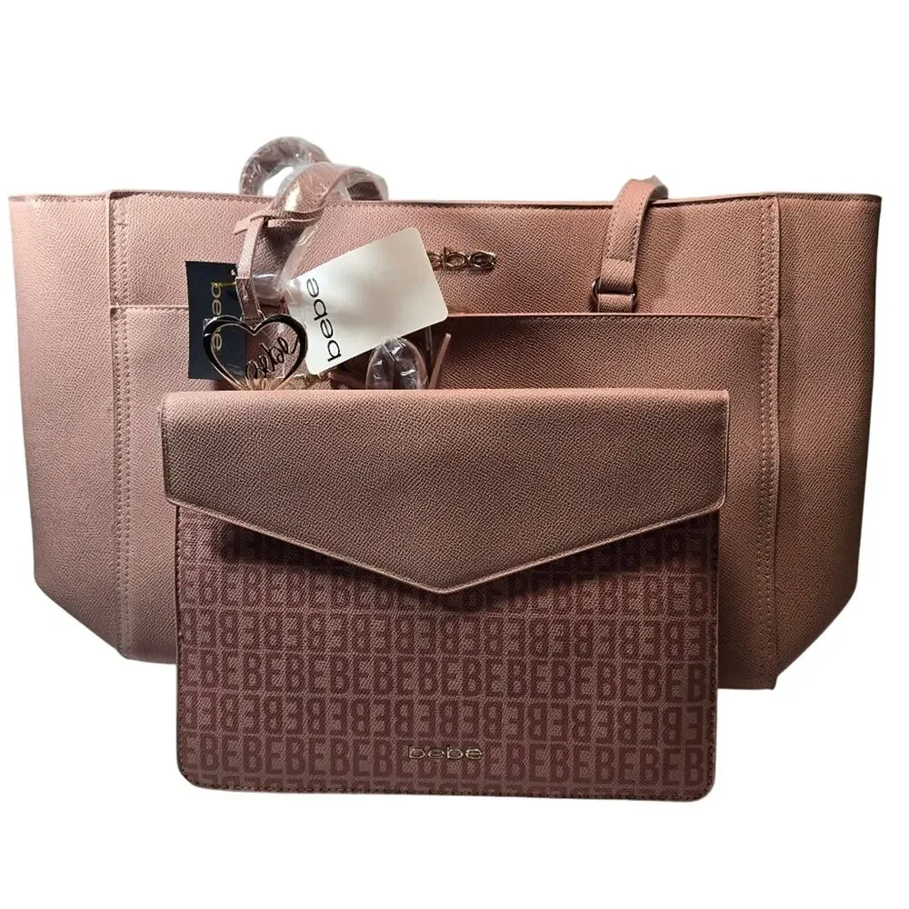 bebe Pink Tote with Monogram Clutch